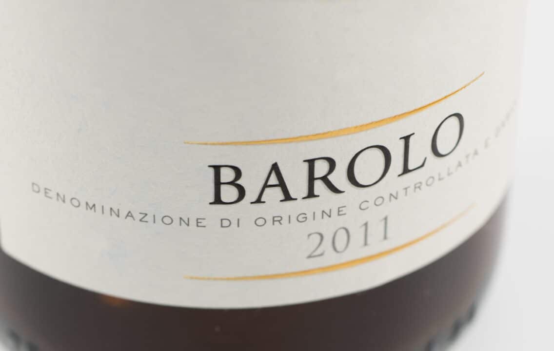 Wine bottle label with gold foil detail